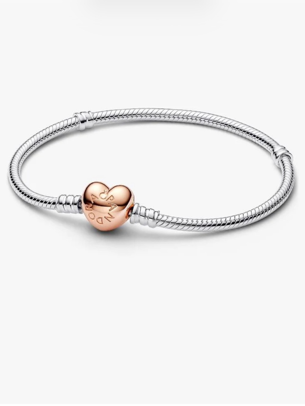 Pandora Two-Tone Heart Clasp Snake Chain Bracelet - Rose Gold & Silver